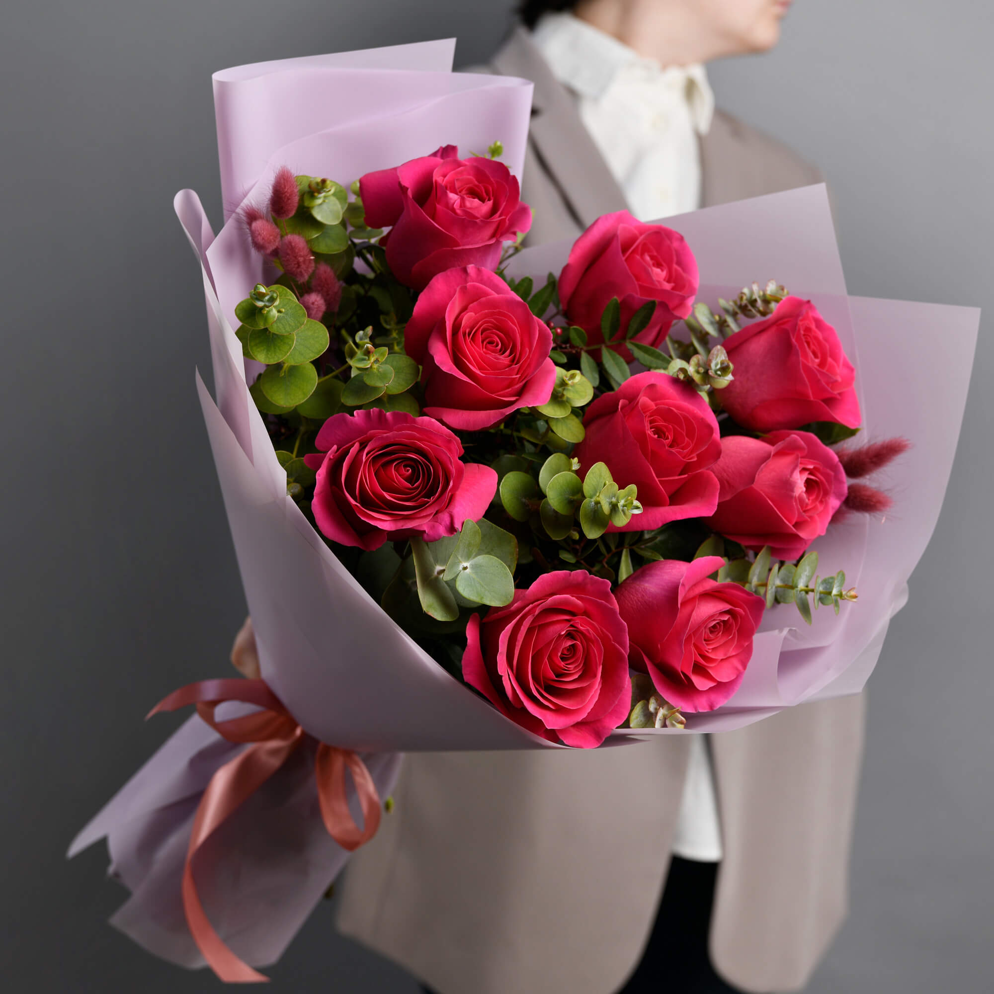 Livrare Flori Cluj Napoca, Buchet 9 trandafiri Pink, Californiaflowers.ro