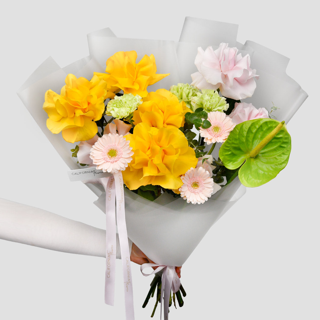 Flori de Vara, Buchet cu trandafiri, gerbera si anthurium, Californiaflowers.ro