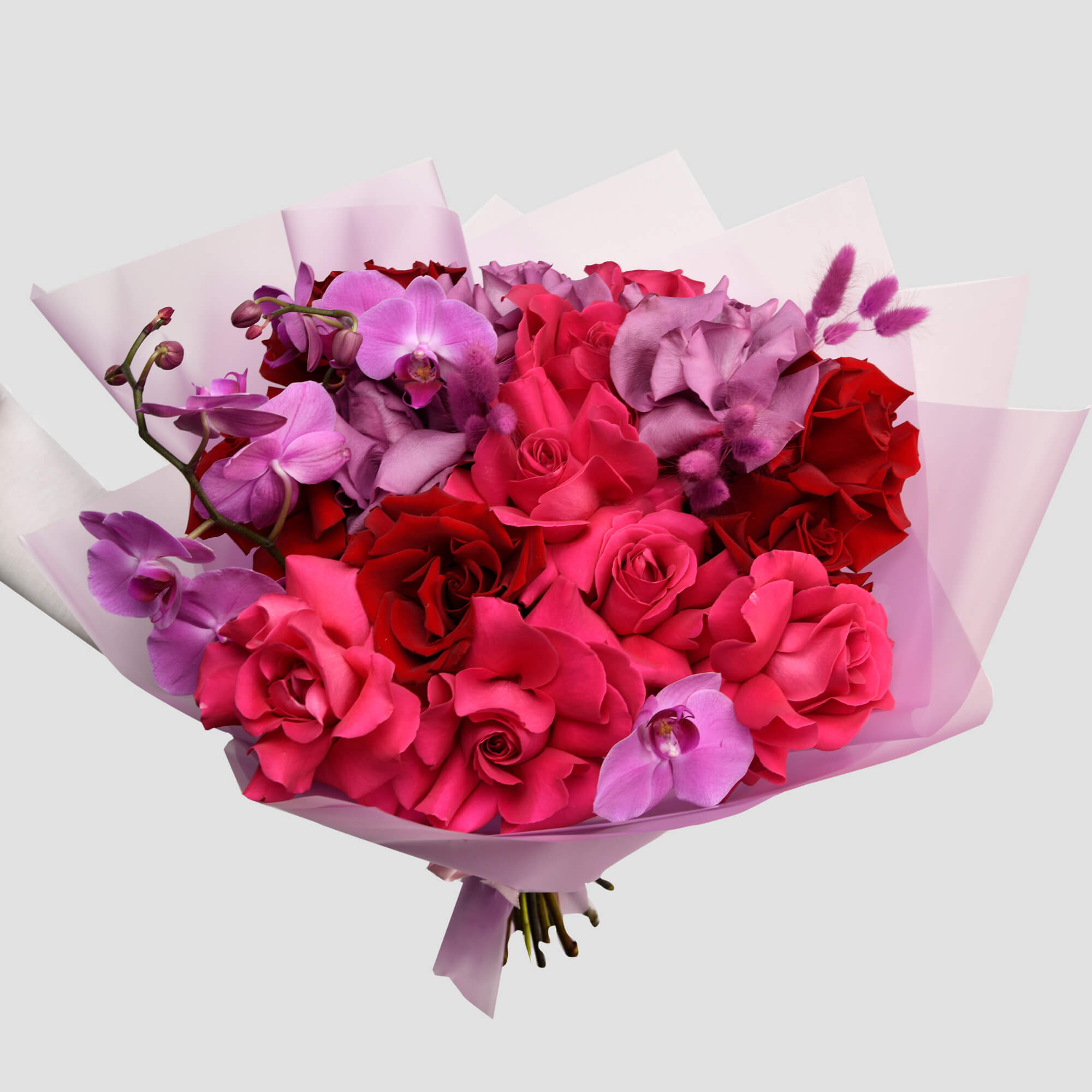 Buchete flori mixte, Buchet trandafiri si orhidee phalaenopsis, Californiaflowers.ro