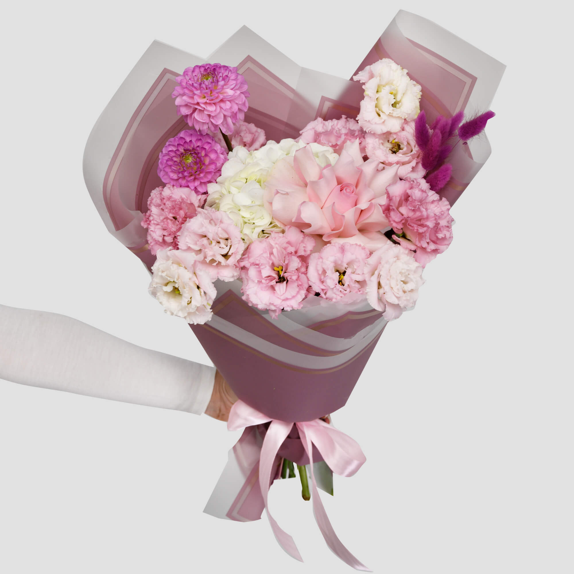 Flori de Paste - California Flowers, Buchet hortensie alba si lisianthus, Californiaflowers.ro