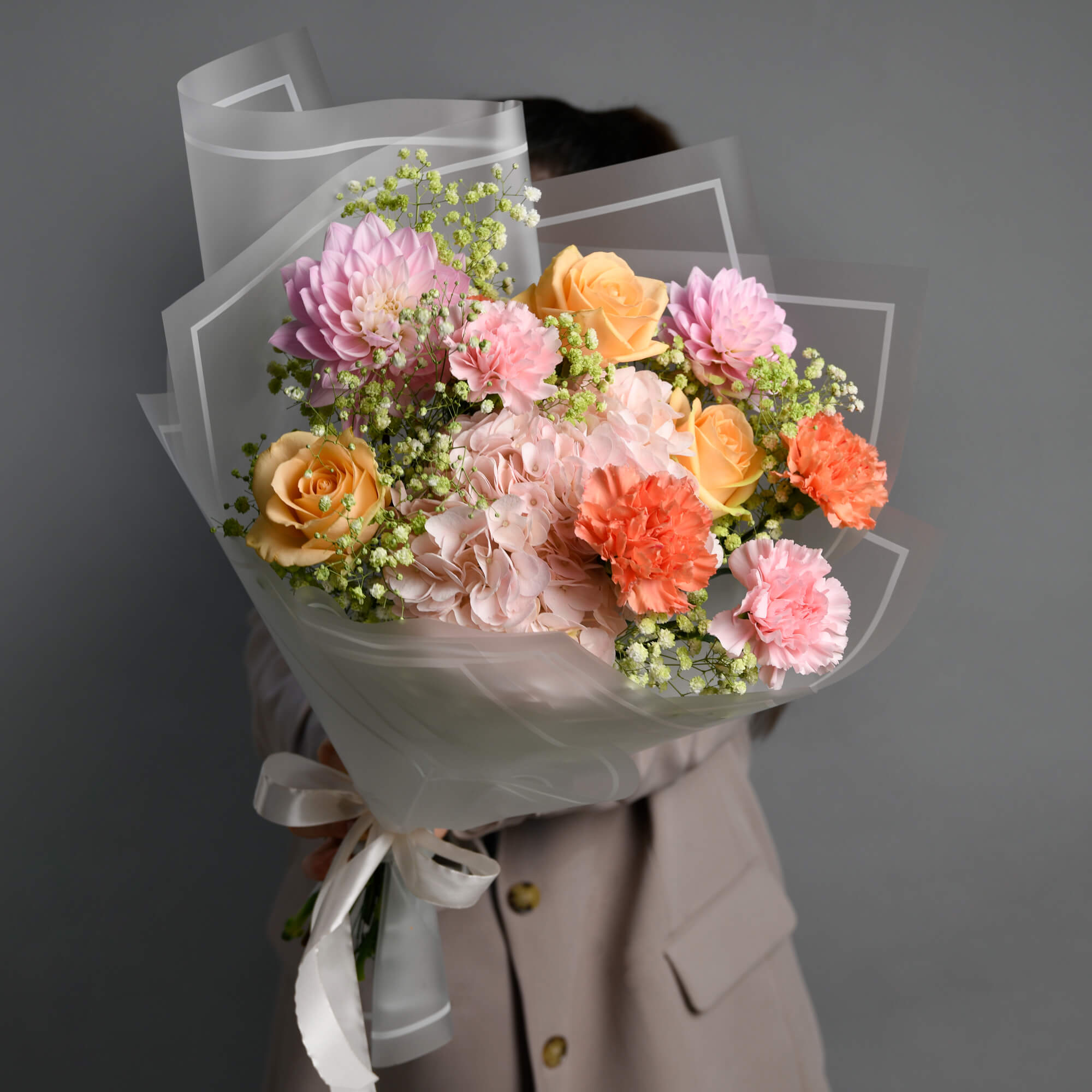 Buchete hortensii - California Flowers, Buchet hortensie si gypsophilla, Californiaflowers.ro