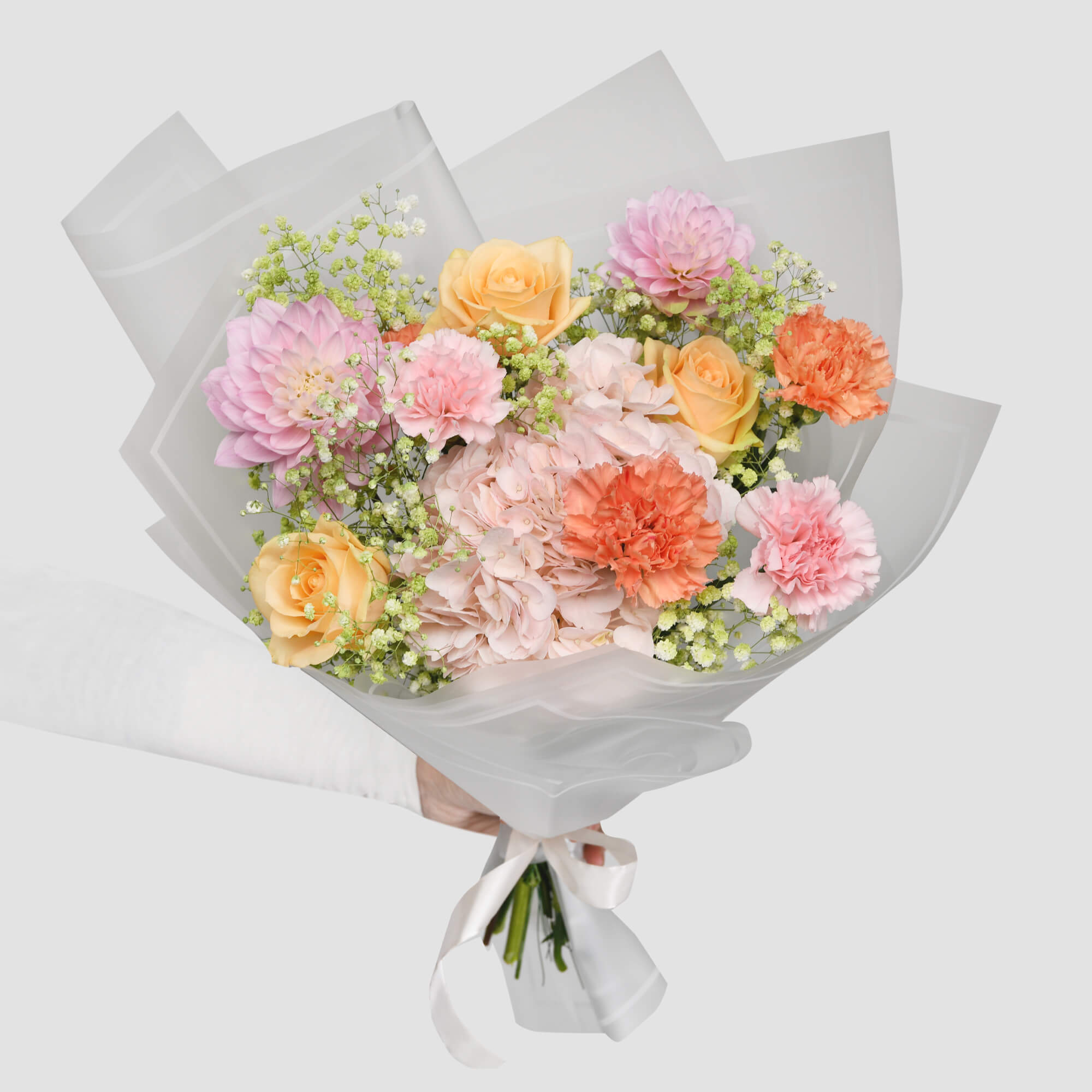 Buchete hortensii - California Flowers, Buchet hortensie si gypsophilla, Californiaflowers.ro