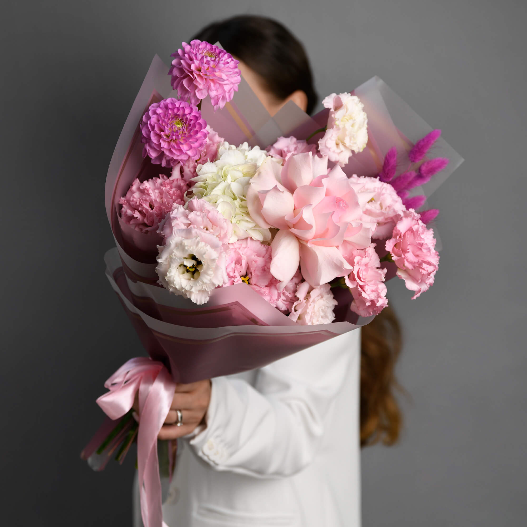 Flori de Paste - California Flowers, Buchet hortensie alba si lisianthus, Californiaflowers.ro