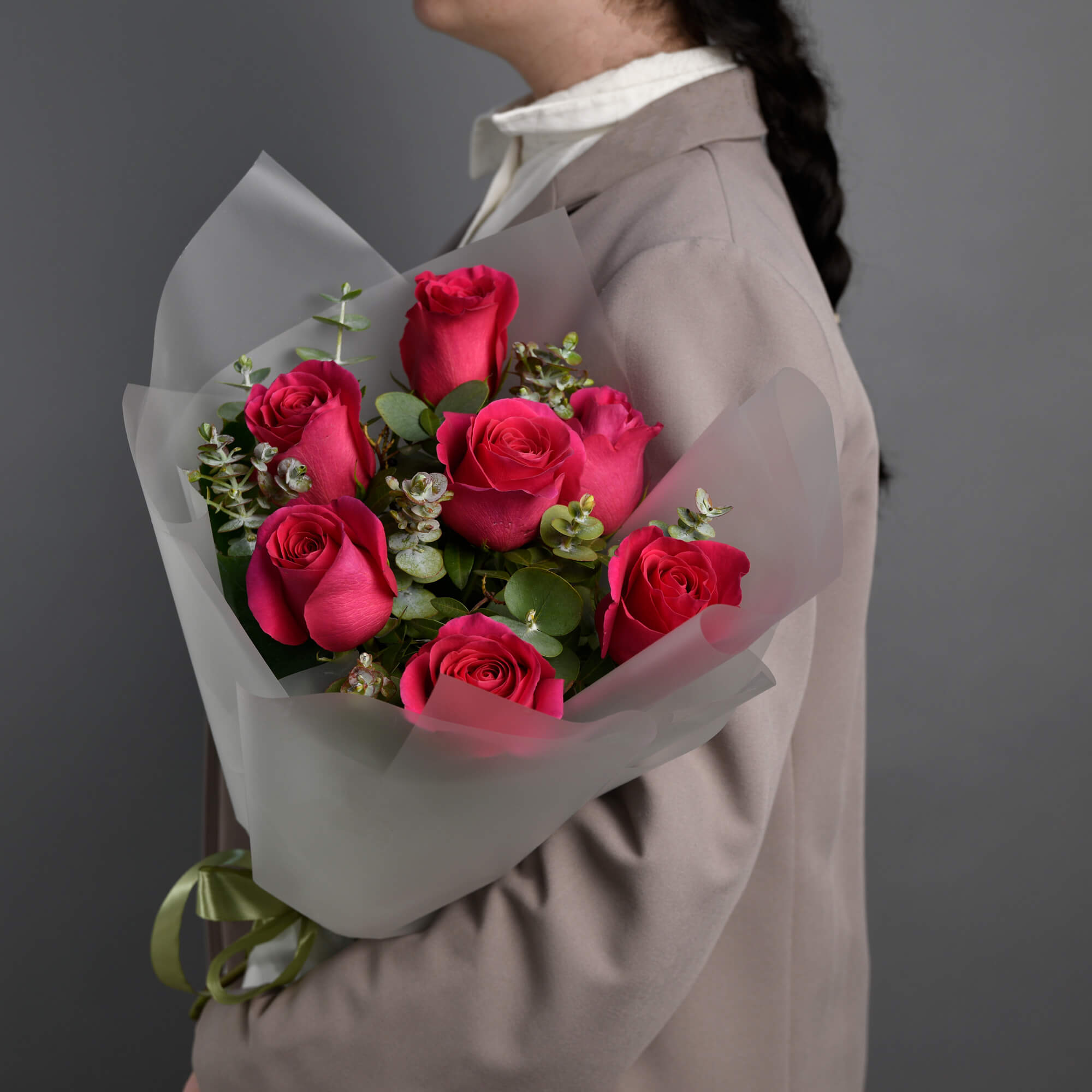 Livrare Flori Cluj Napoca, Buchet 7 trandafiri Pink, Californiaflowers.ro
