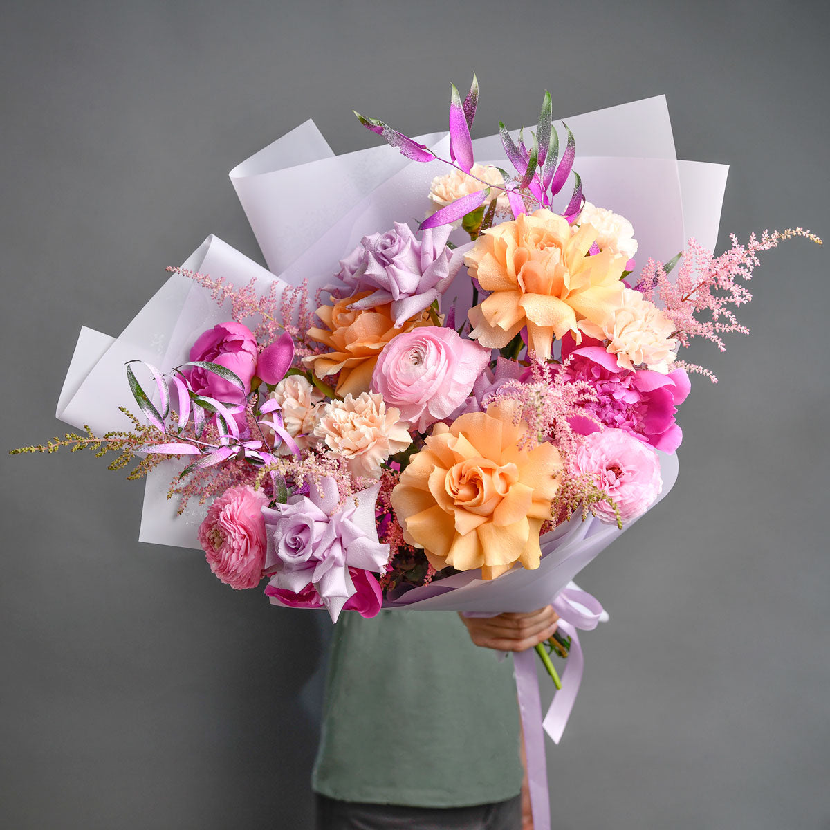 Flori de Paste - California Flowers, Buchet bujori roz si trandafiri somon, Californiaflowers.ro