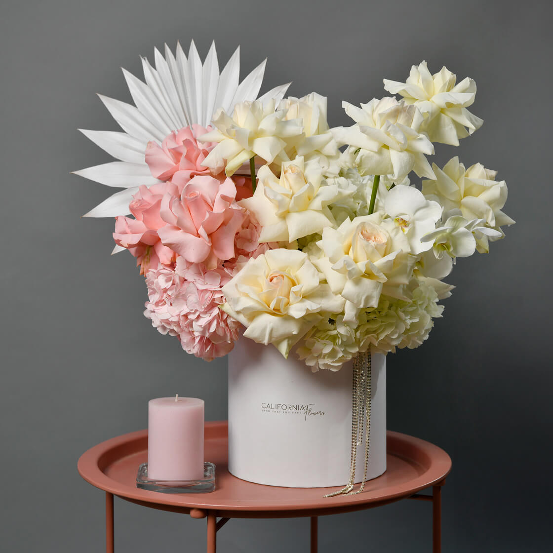 Aranjament floral in cutie cu trandafiri si hortensie, 3, Californiaflowers.ro