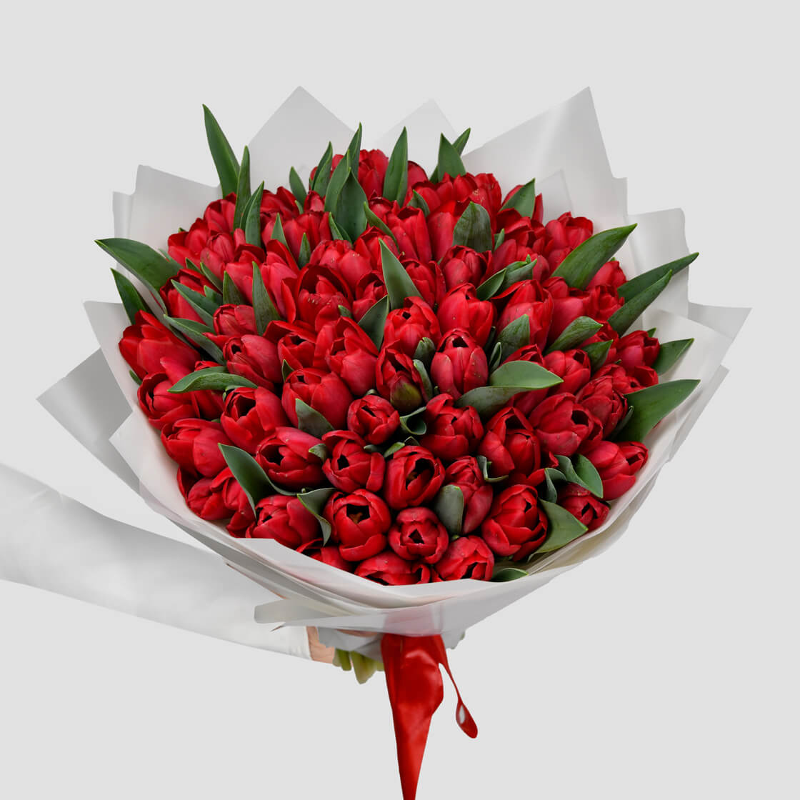 Flori de 1 Martie - California Flowers, Buchet 75 lalele rosii, Californiaflowers.ro