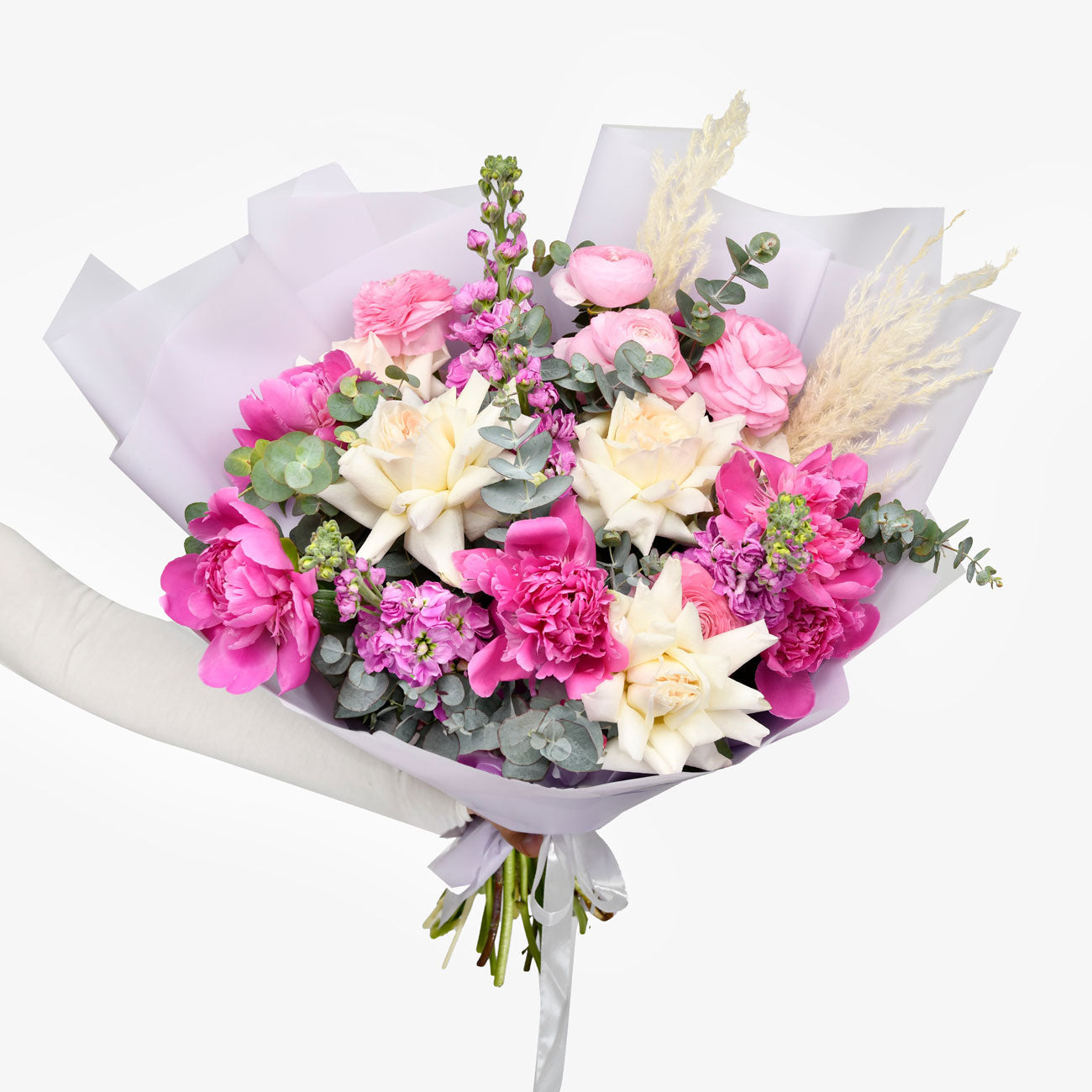 Flori de Paste - California Flowers, Buchet bujori si matthiola roz, Californiaflowers.ro