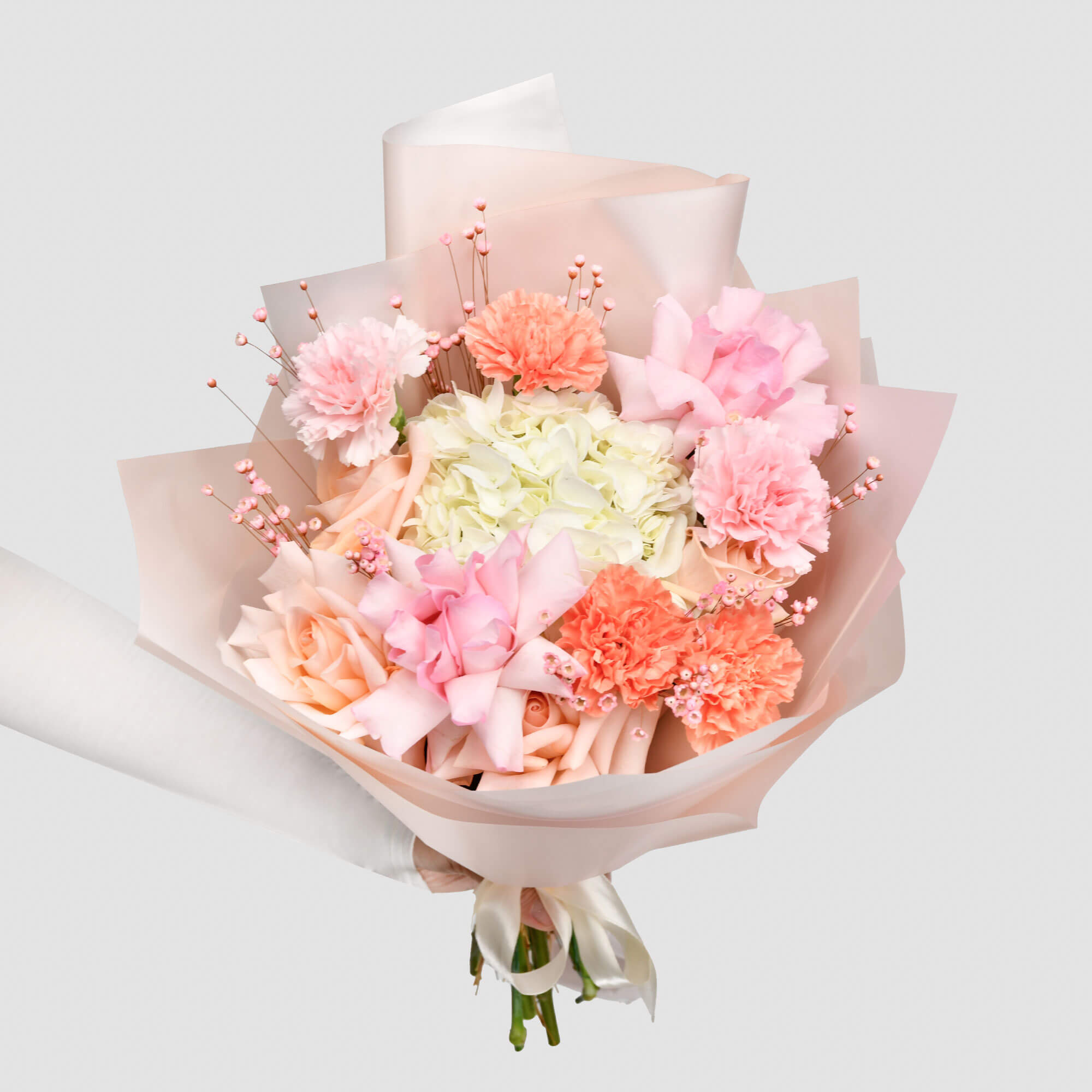 Flori de Paste - California Flowers, Buchet hortensie, trandafiri si garoafe, Californiaflowers.ro