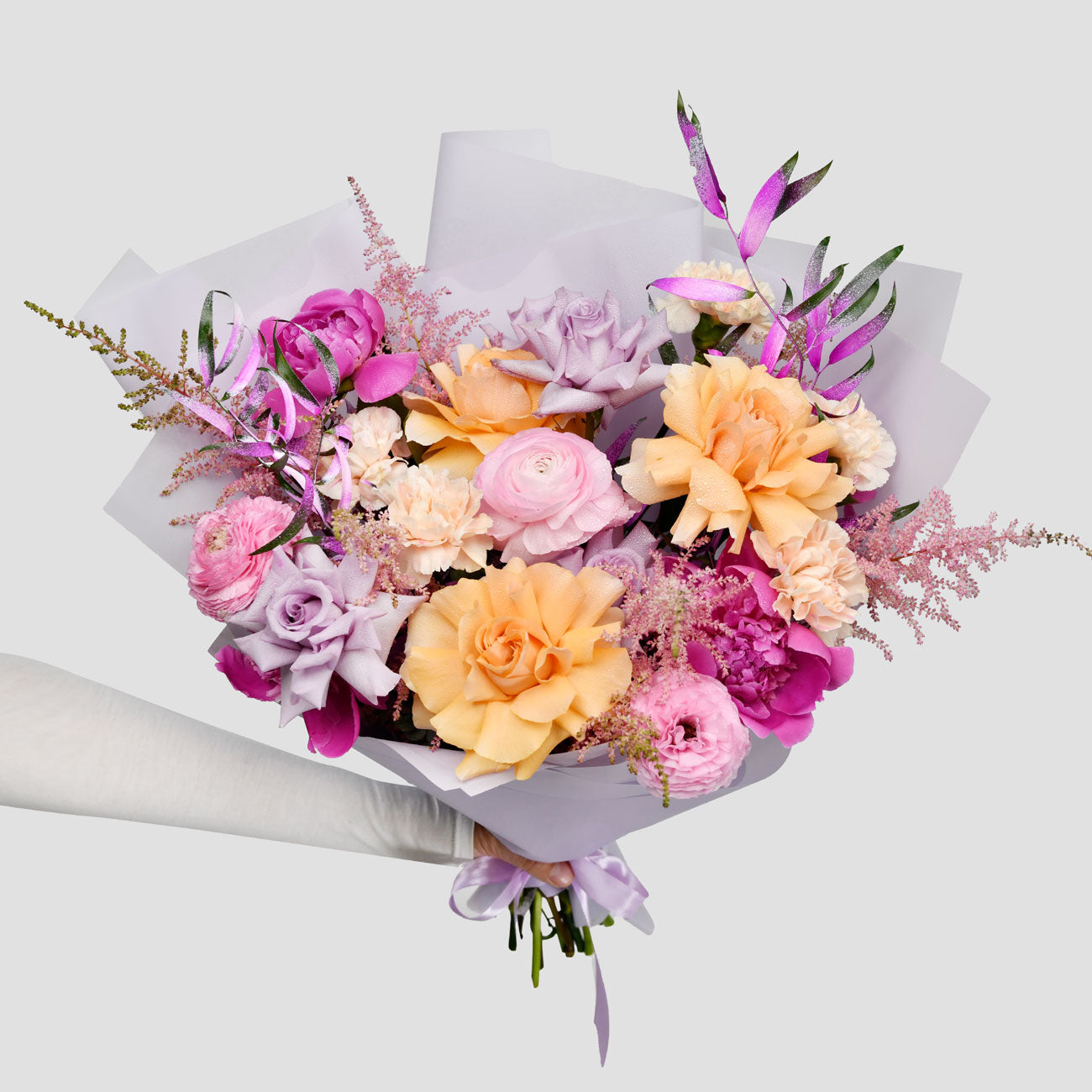 Flori de Paste - California Flowers, Buchet bujori roz si trandafiri somon, Californiaflowers.ro