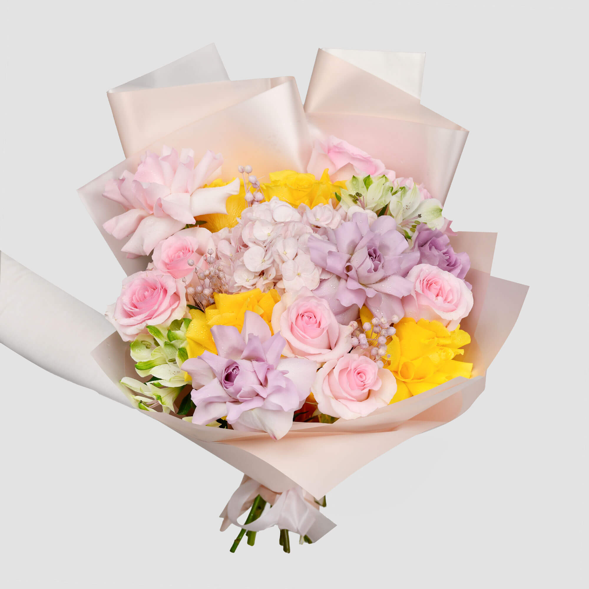 Flori de Paste - California Flowers, Buchet trandafiri roz, hortensie si alstroemeria, Californiaflowers.ro