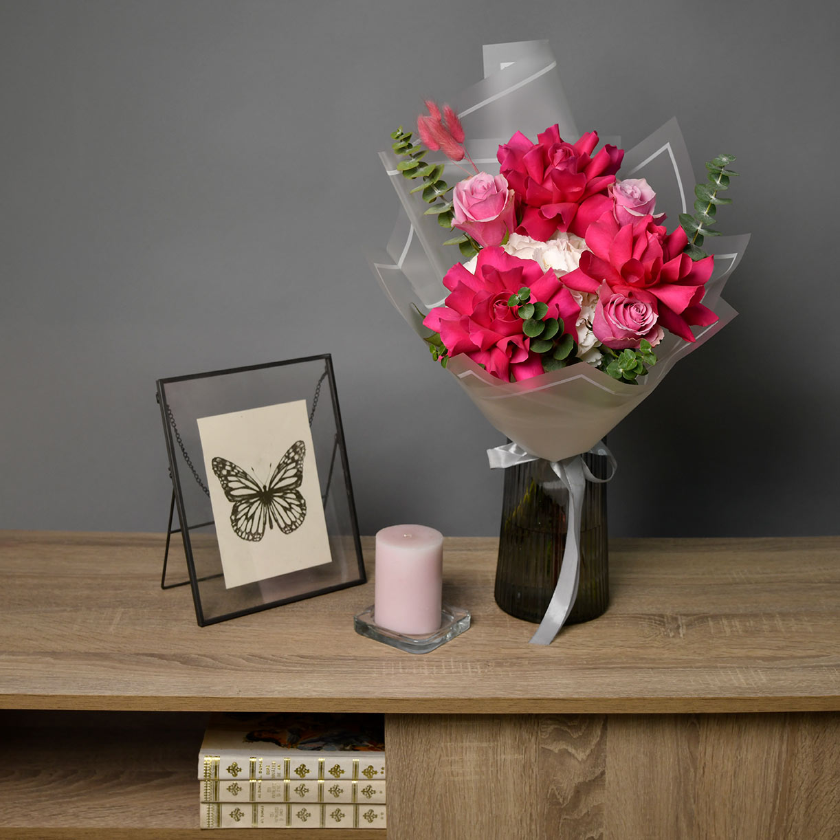 Buchet trandafiri speciali Pink si hortensie alba, 4, Californiaflowers.ro