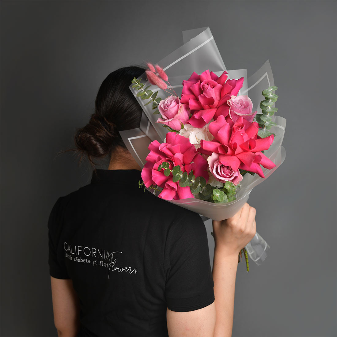 Buchet trandafiri speciali Pink si hortensie alba, 3, Californiaflowers.ro