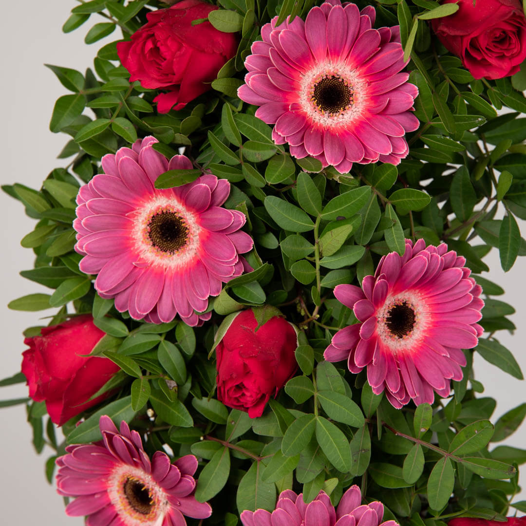 Coroane funerare, Coroana funerara rotunda cu minigerbera si trandafiri, Californiaflowers.ro