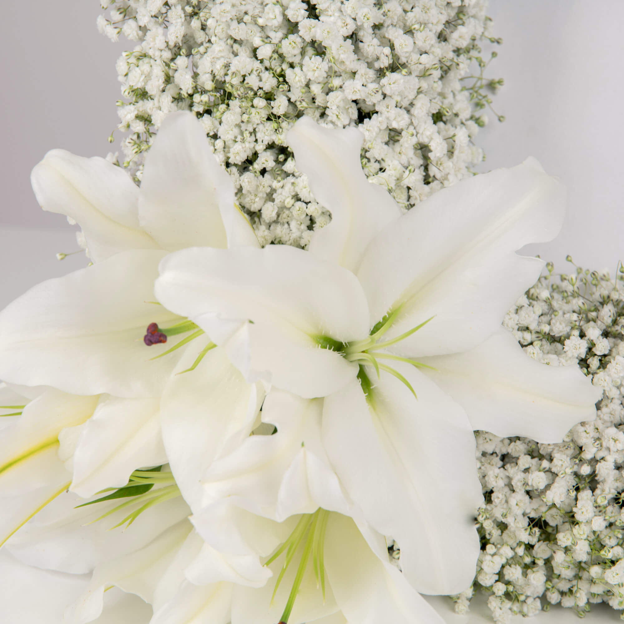 Coroane funerare, Aranjament floral funerar cu gypsophila si crini, Californiaflowers.ro