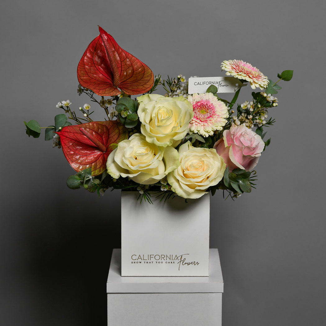 Aranjament in cutie cu gerbera si anthurium, 3, Californiaflowers.ro
