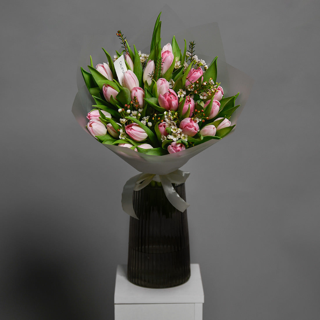 Buchet 25 lalele roz si wax, 3, Californiaflowers.ro