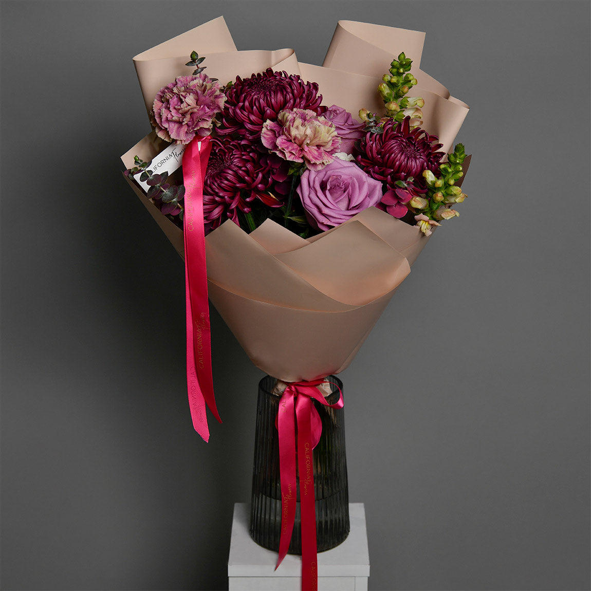 Buchet crizanteme si trandafiri lila, 9, Californiaflowers.ro