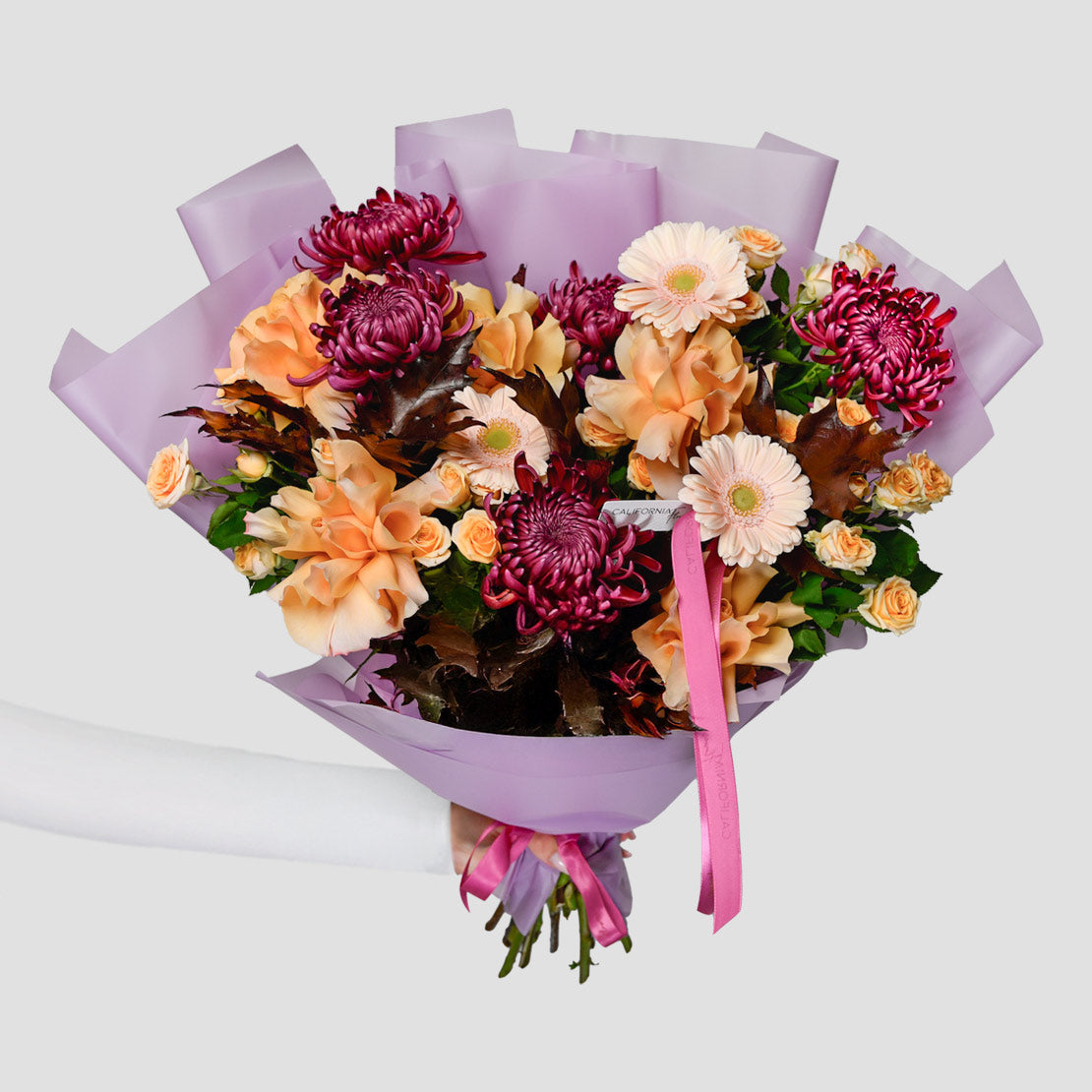 Buchet crizanteme si trandafiri somon, 9, Californiaflowers.ro