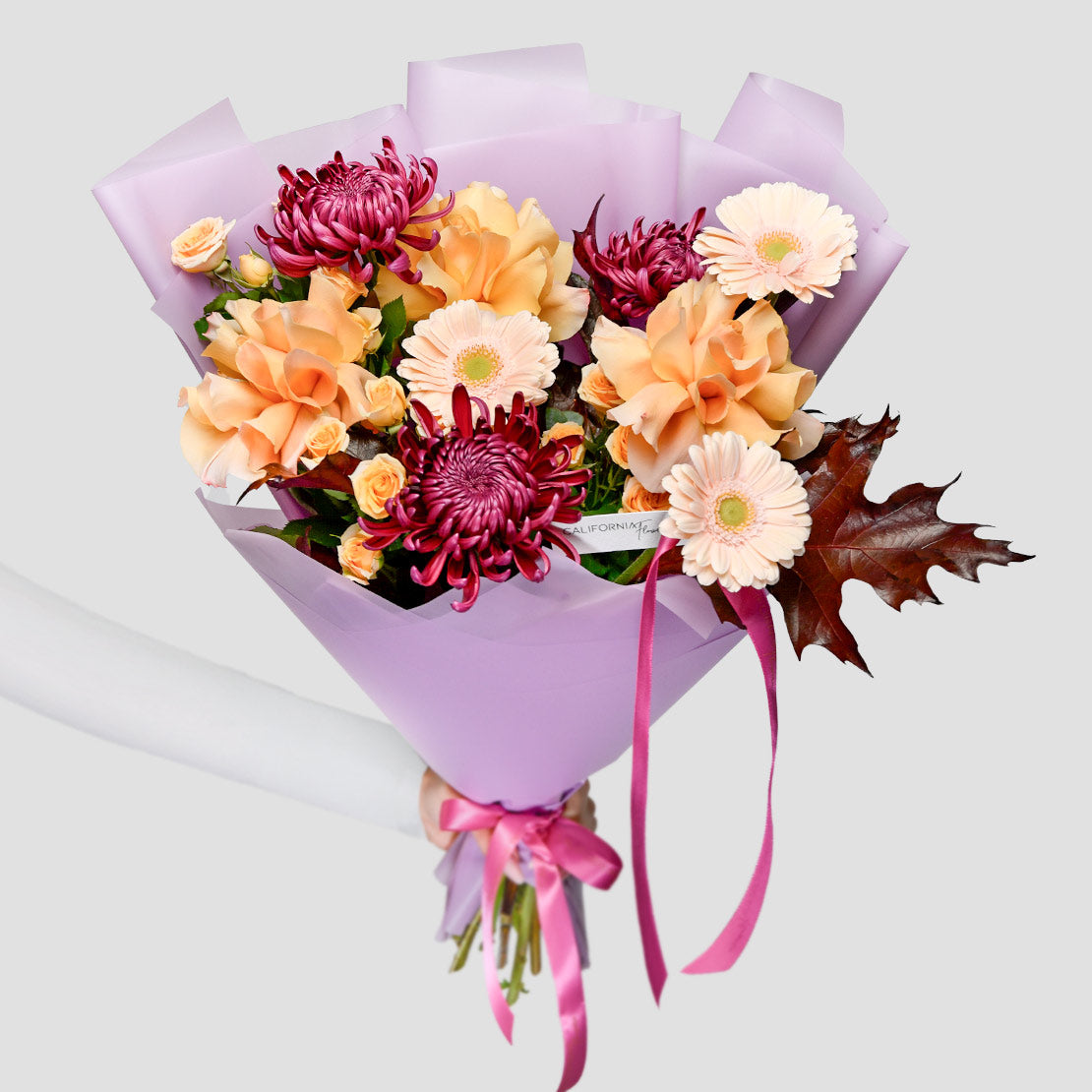 Buchet crizanteme si trandafiri somon, 5, Californiaflowers.ro