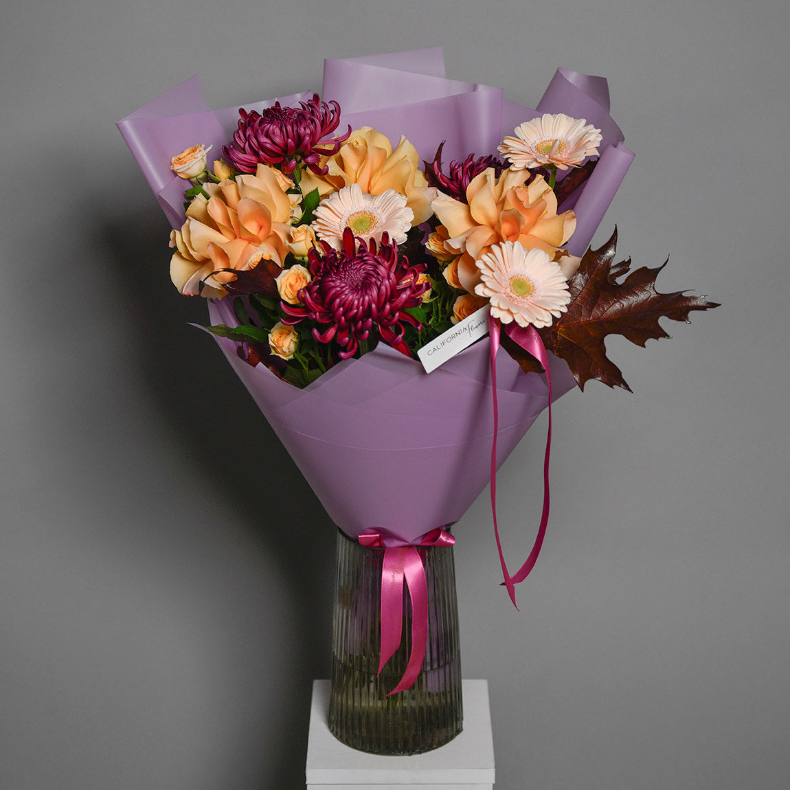 Buchet crizanteme si trandafiri somon, 7, Californiaflowers.ro