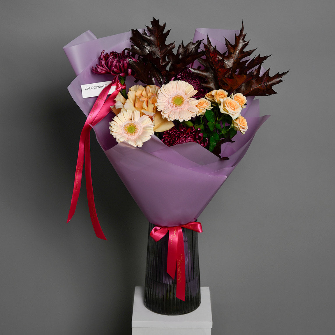 Buchet crizanteme si trandafiri somon, 3, Californiaflowers.ro