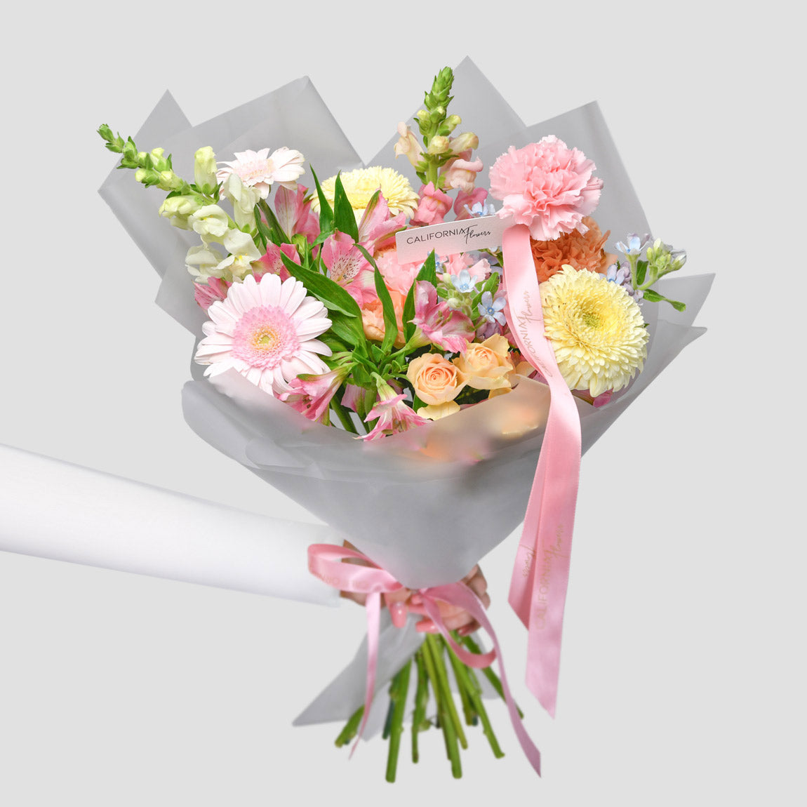 Buchet gerbera si alstroemeria roz, 10, Californiaflowers.ro