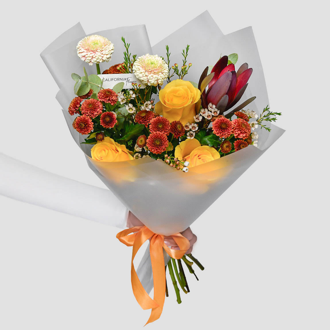 Buchet trandafiri galbeni si santini, 3, Californiaflowers.ro