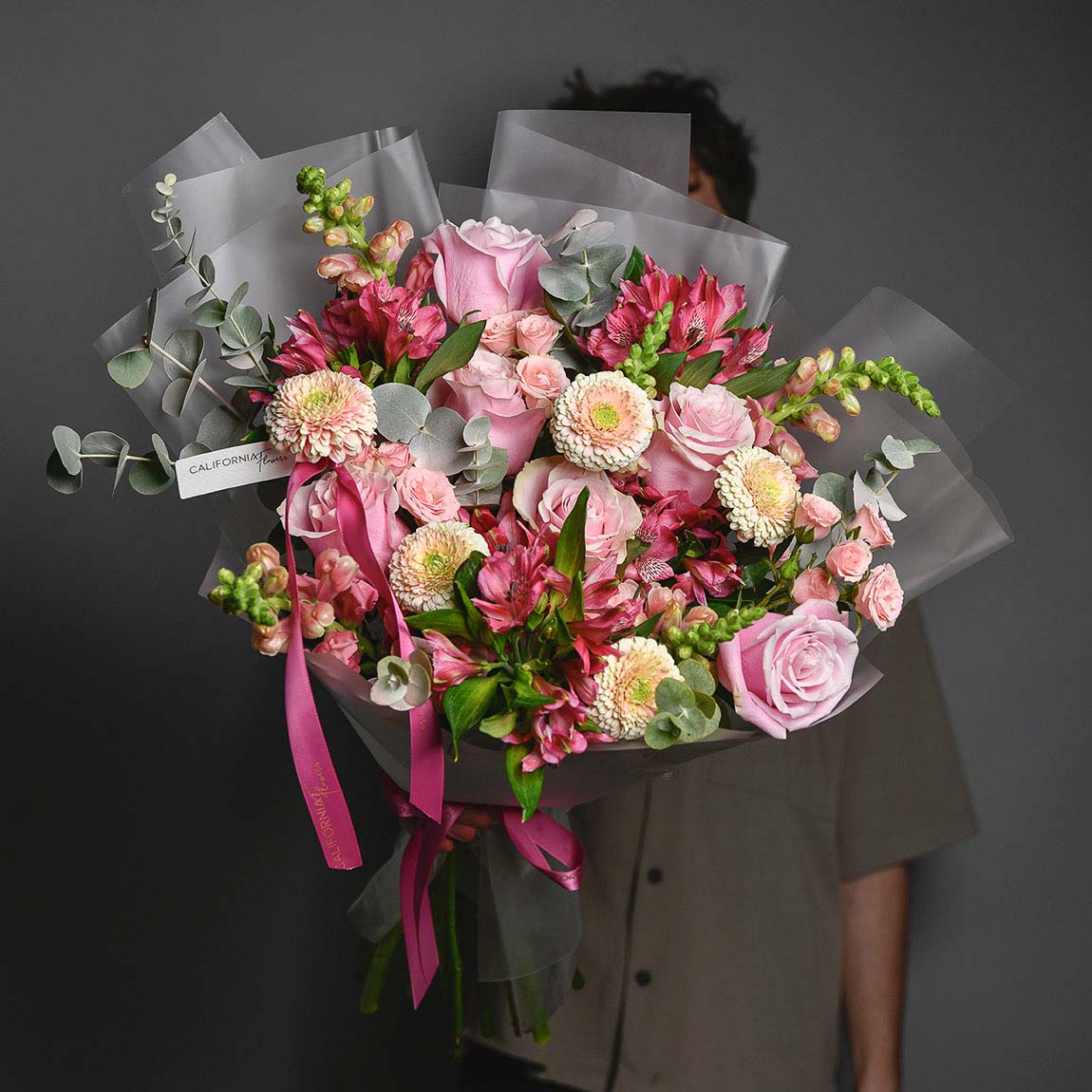 Buchet trandafiri roz si alstroemeria, 4, Californiaflowers.ro