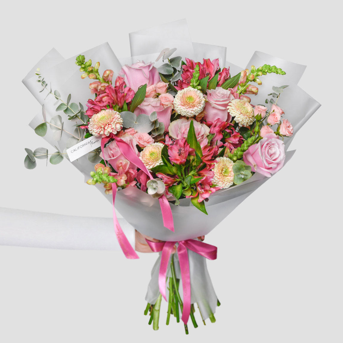 Florarie online - California Flowers ✅, Buchet trandafiri roz si alstroemeria, Californiaflowers.ro