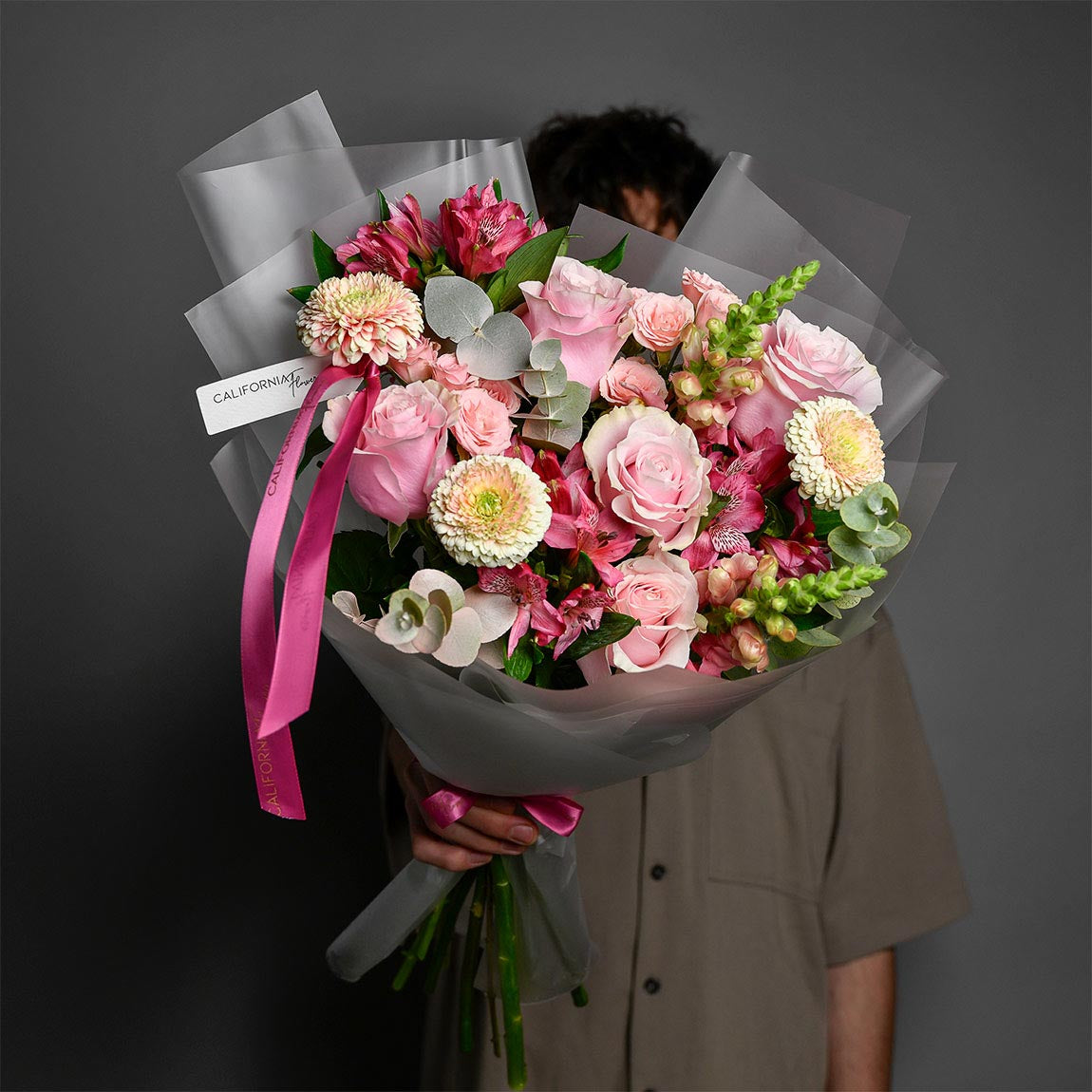 Buchet trandafiri roz si alstroemeria, 5, Californiaflowers.ro