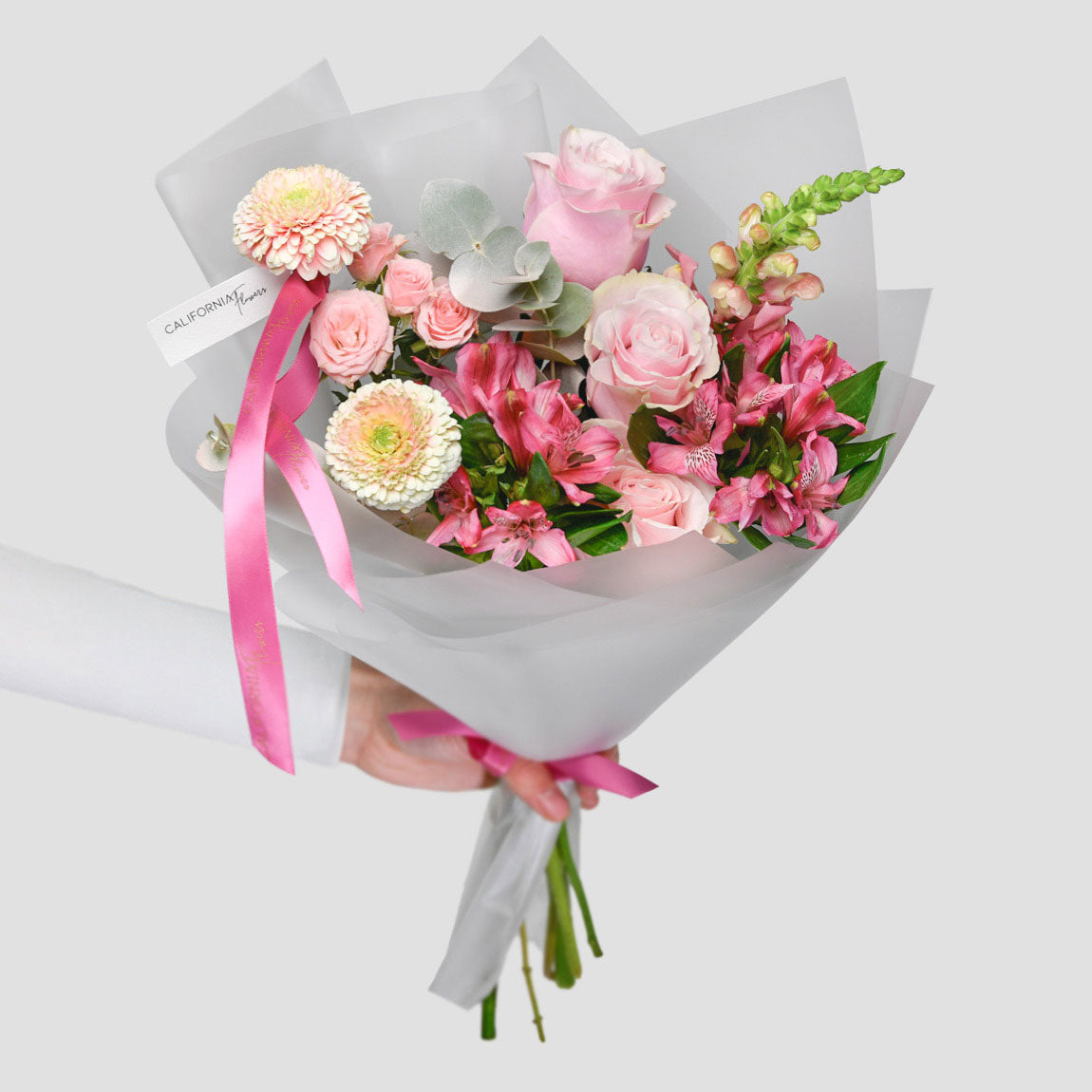 Buchet trandafiri roz si alstroemeria, 3, Californiaflowers.ro