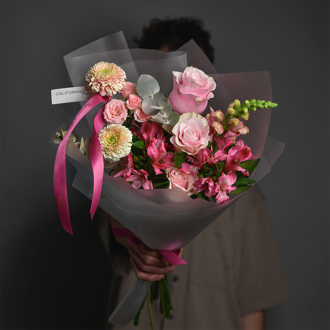 Buchet trandafiri roz si alstroemeria, 6, Californiaflowers.ro