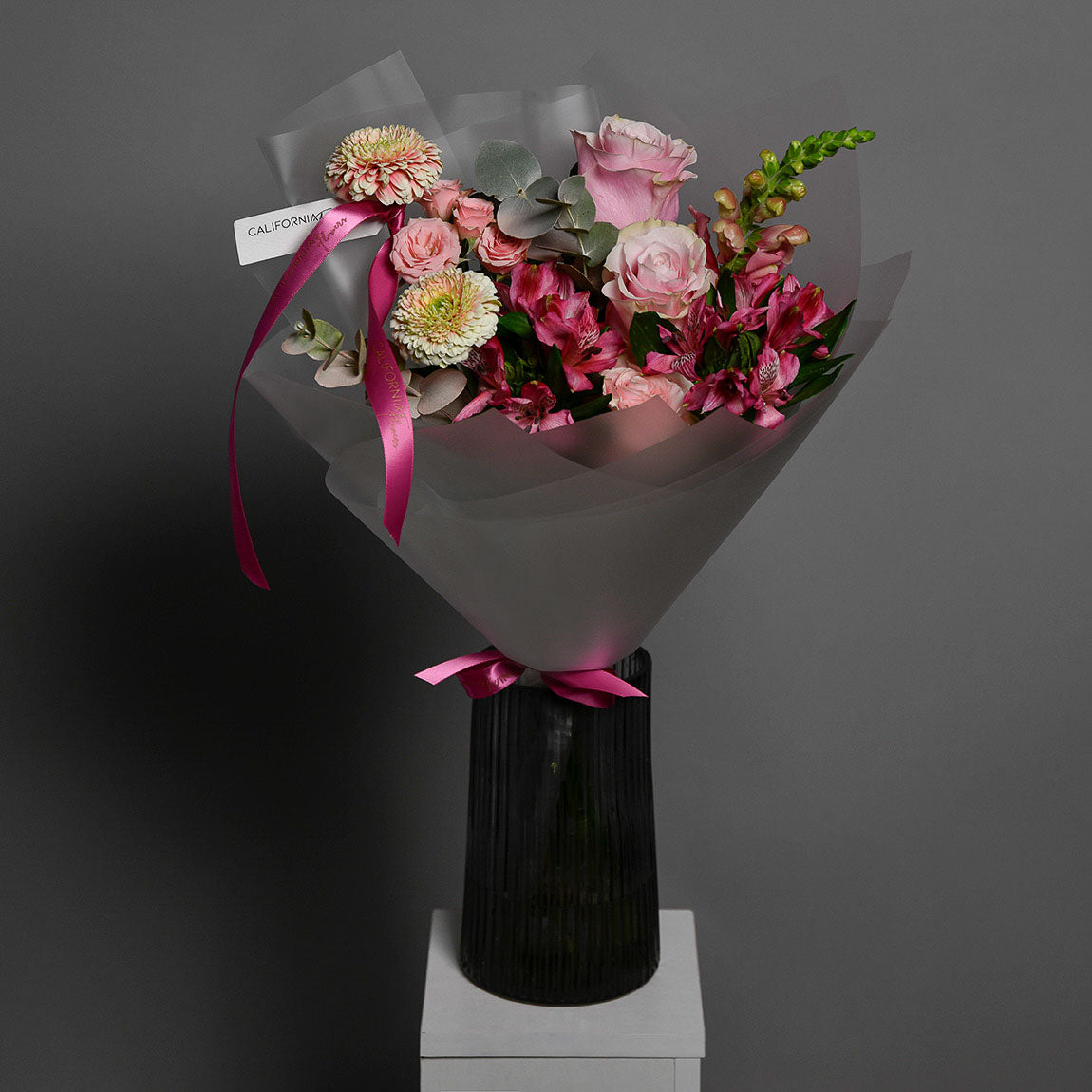 Buchet trandafiri roz si alstroemeria, 9, Californiaflowers.ro