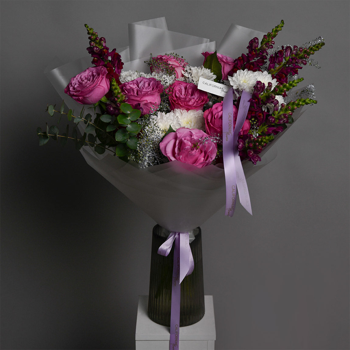 Buchet trandafiri roz si crizanteme, 7, Californiaflowers.ro