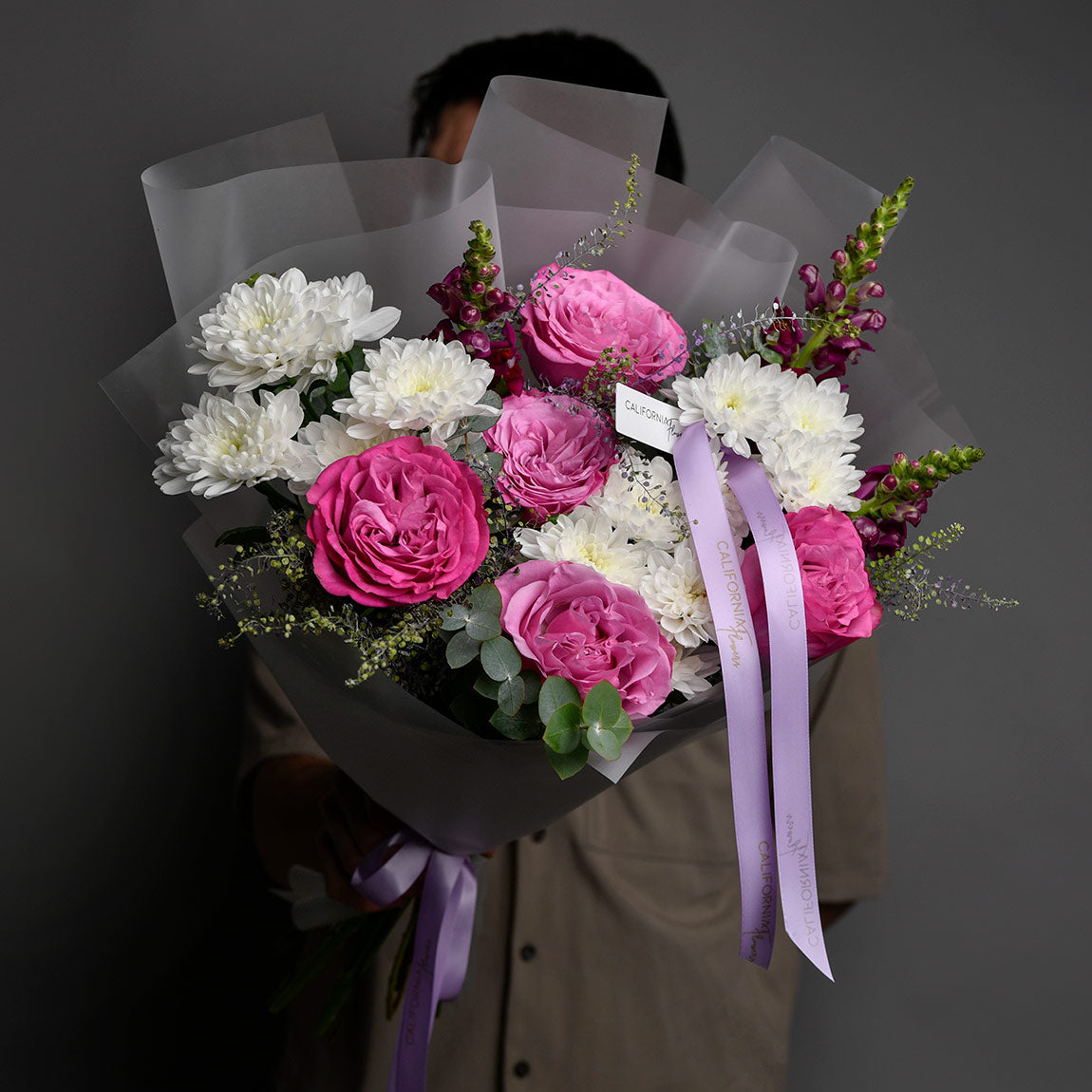 Buchet trandafiri roz si crizanteme, 5, Californiaflowers.ro