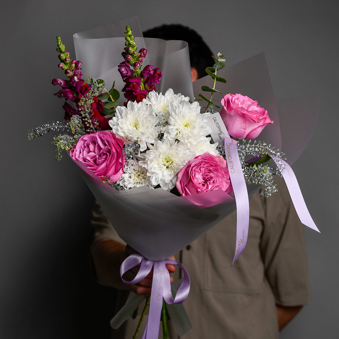 Buchet trandafiri roz si crizanteme, 6, Californiaflowers.ro