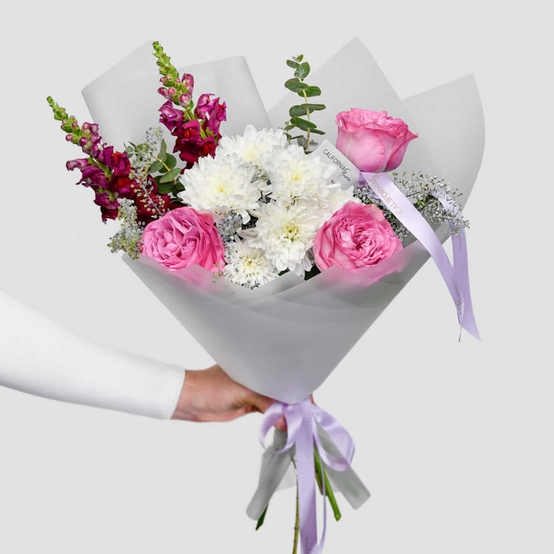 Buchet trandafiri roz si crizanteme, 3, Californiaflowers.ro