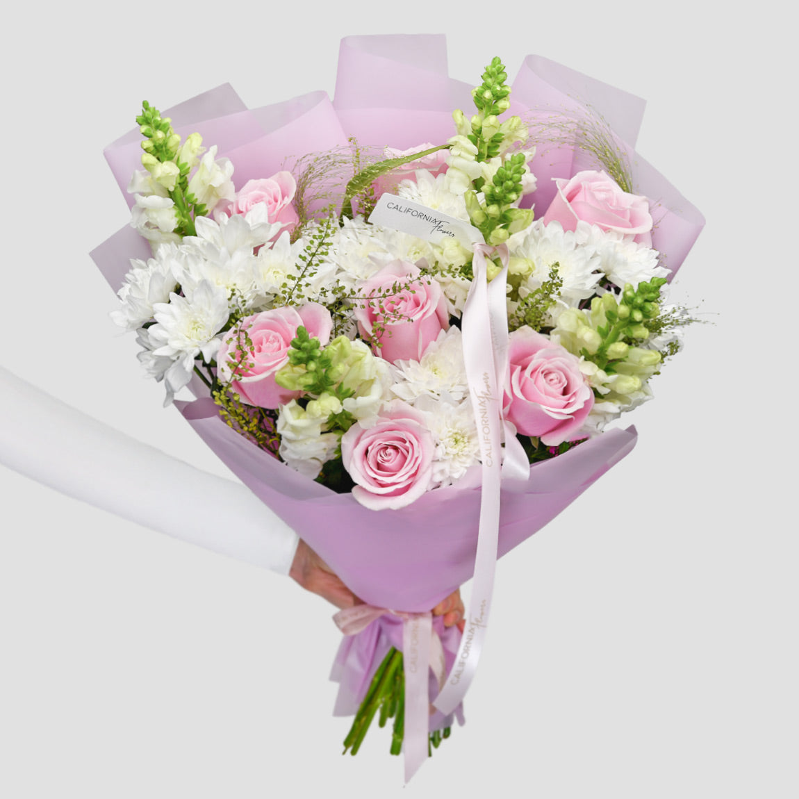 Buchete flori mixte, Buchet trandafiri si crizanteme albe, Californiaflowers.ro