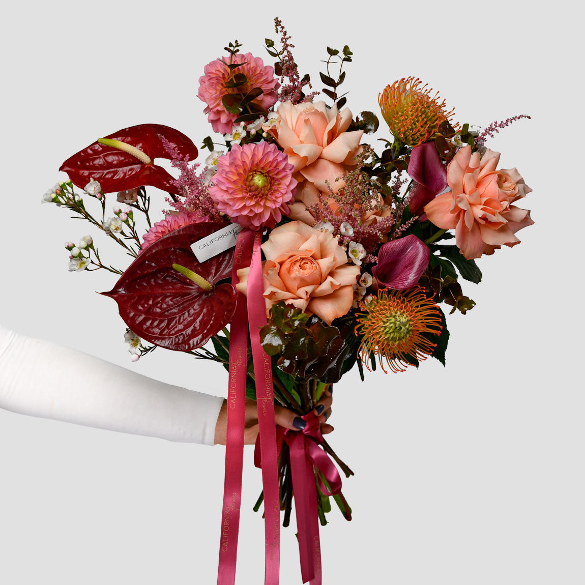 Colectia de toamna, Buchet anthurium, trandafiri si cale, Californiaflowers.ro