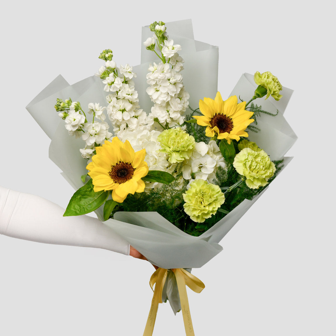 Buchete si aranjamente, Buchet floarea soarelui, matthiola si dianthus, Californiaflowers.ro