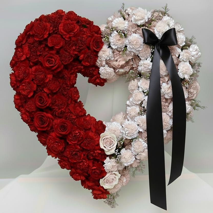 Livrare flori Ilfov, Coroana funerară inimă premium, Californiaflowers.ro