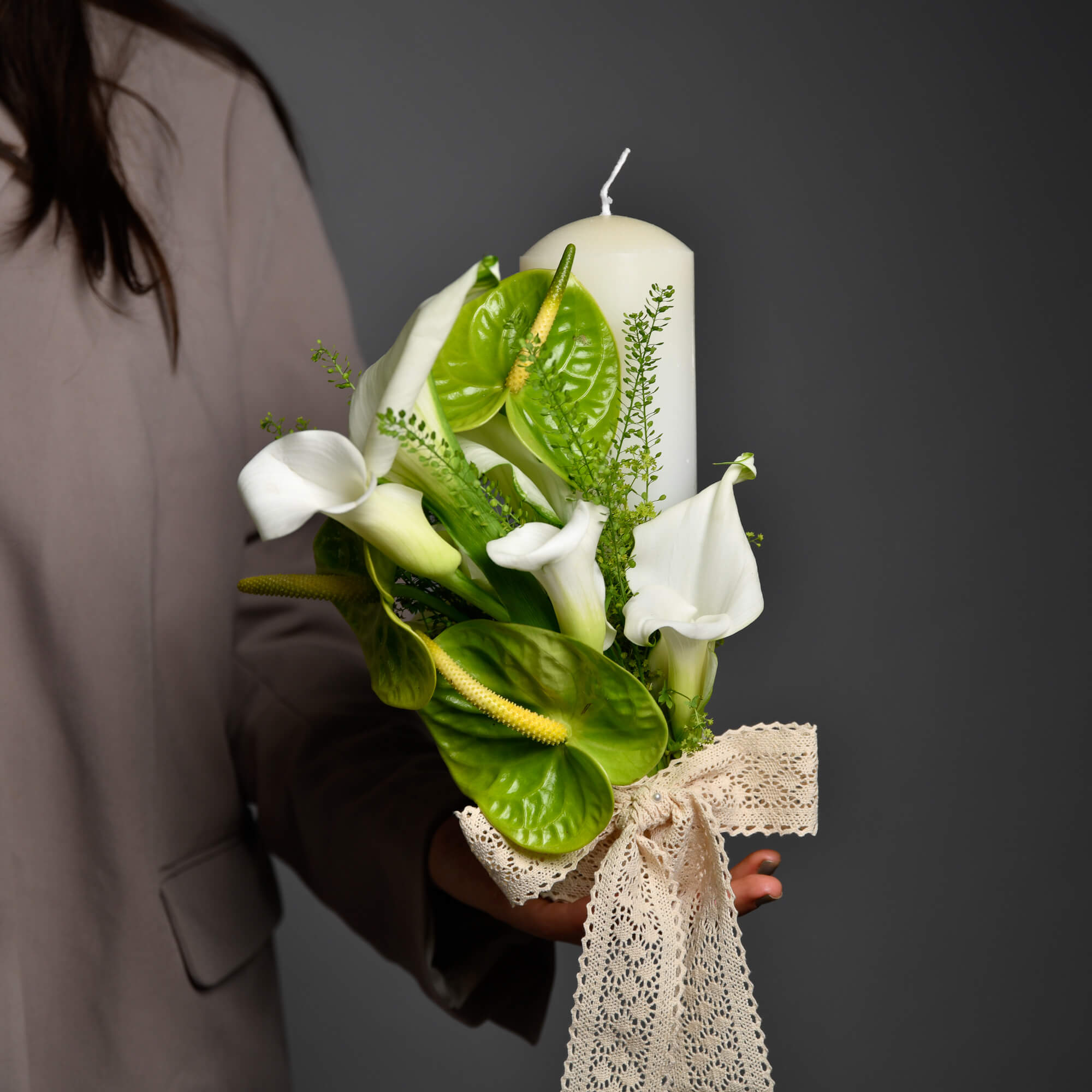 Lumanari de cununie cu anthurium verde si cale, 5, Californiaflowers.ro