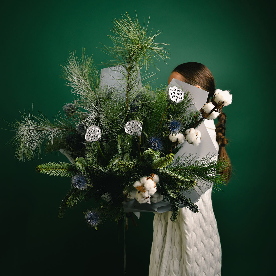 Flower delivery Bucharest - California Flowers, Fir, eryngium and cotton bouquet, Californiaflowers.ro