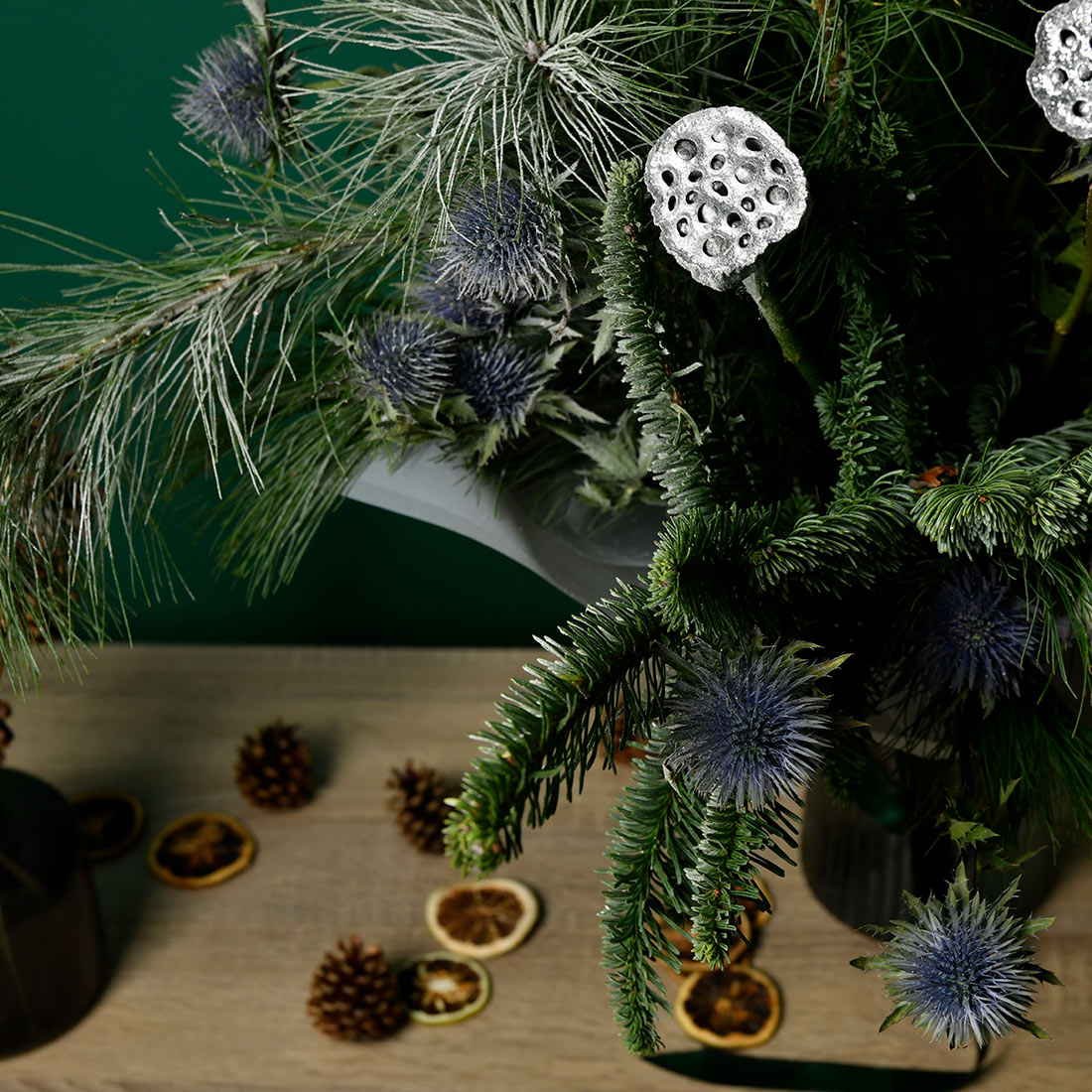 Fir, eryngium and cotton bouquet, 6, Californiaflowers.ro