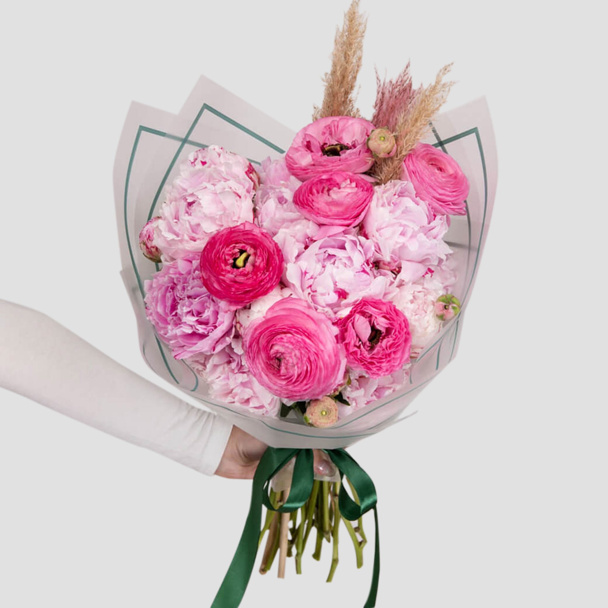Bouquet with peonies and ranunculus