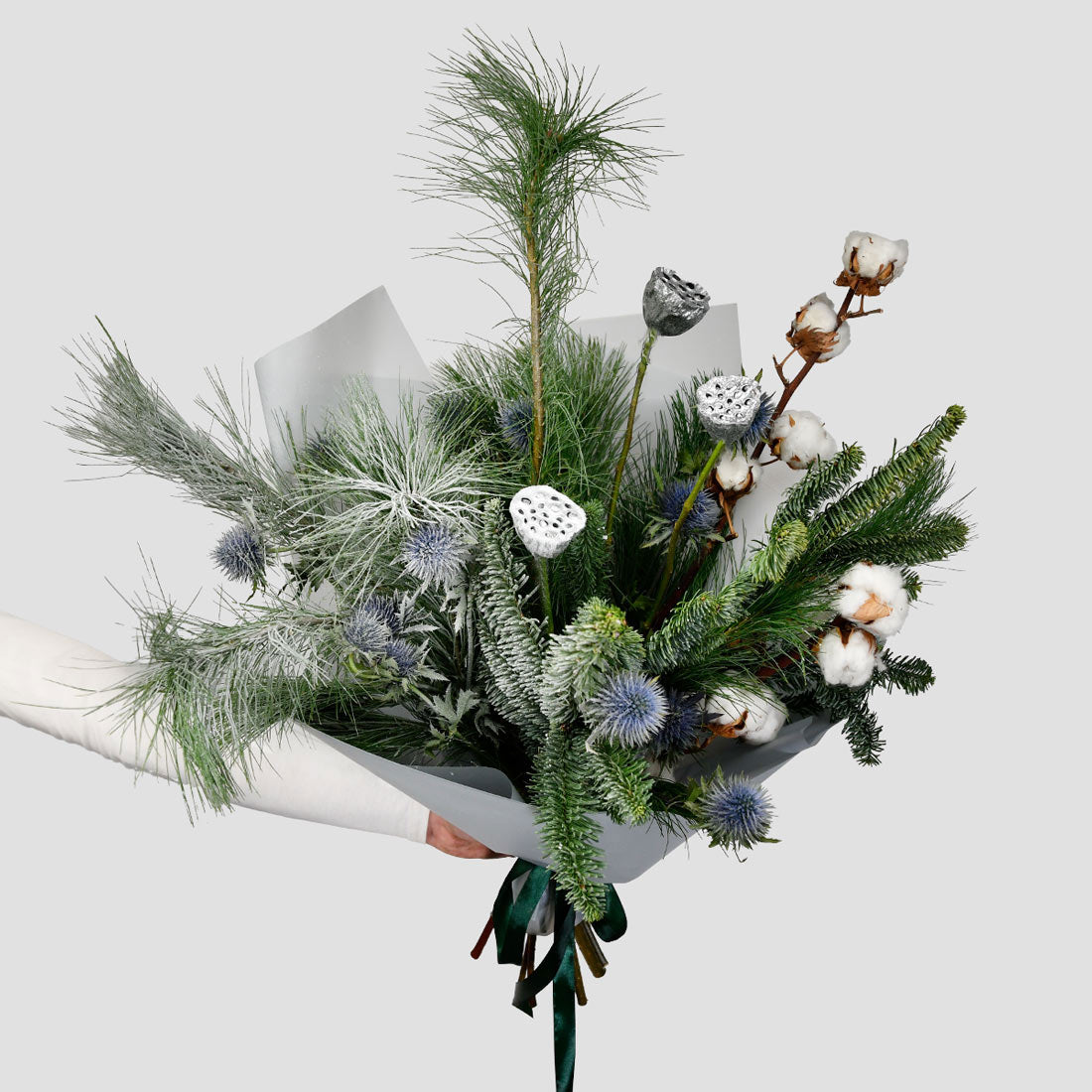 Flower delivery Bucharest - California Flowers, Fir, eryngium and cotton bouquet, Californiaflowers.ro