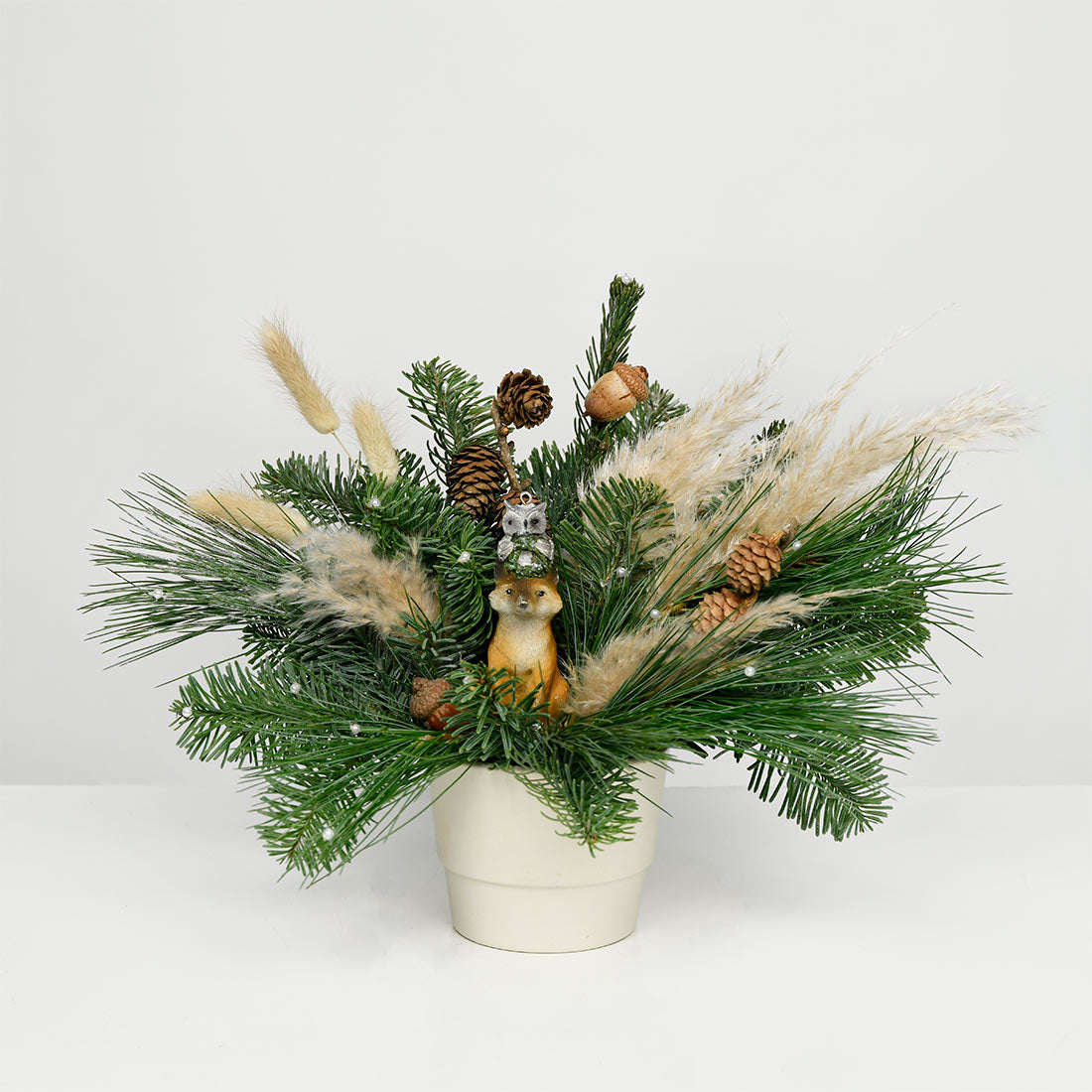 Flower delivery Bucharest - California Flowers, Arrangement with fir tree, decorations and pampas, Californiaflowers.ro