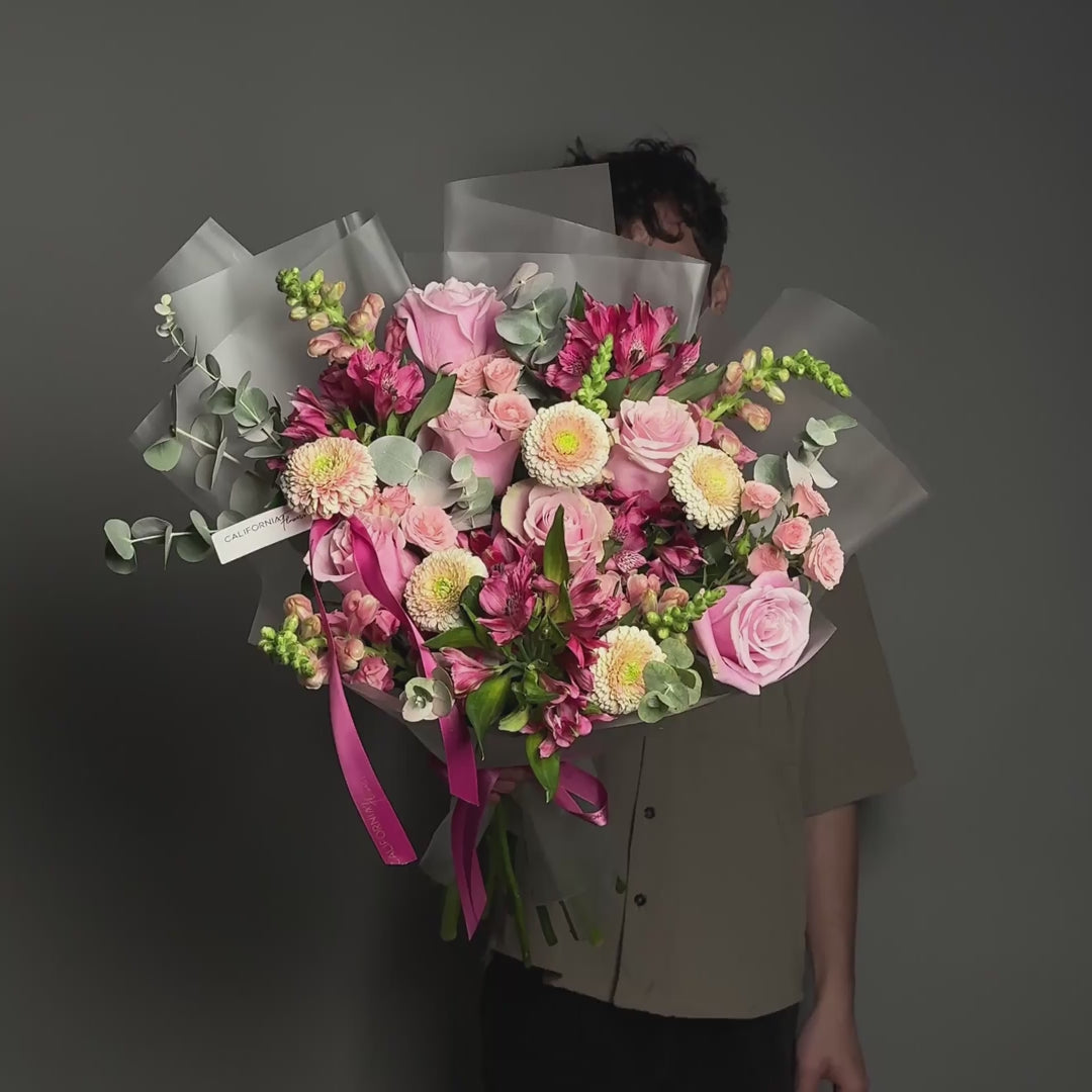 Buchet trandafiri roz si alstroemeria, 10, Californiaflowers.ro