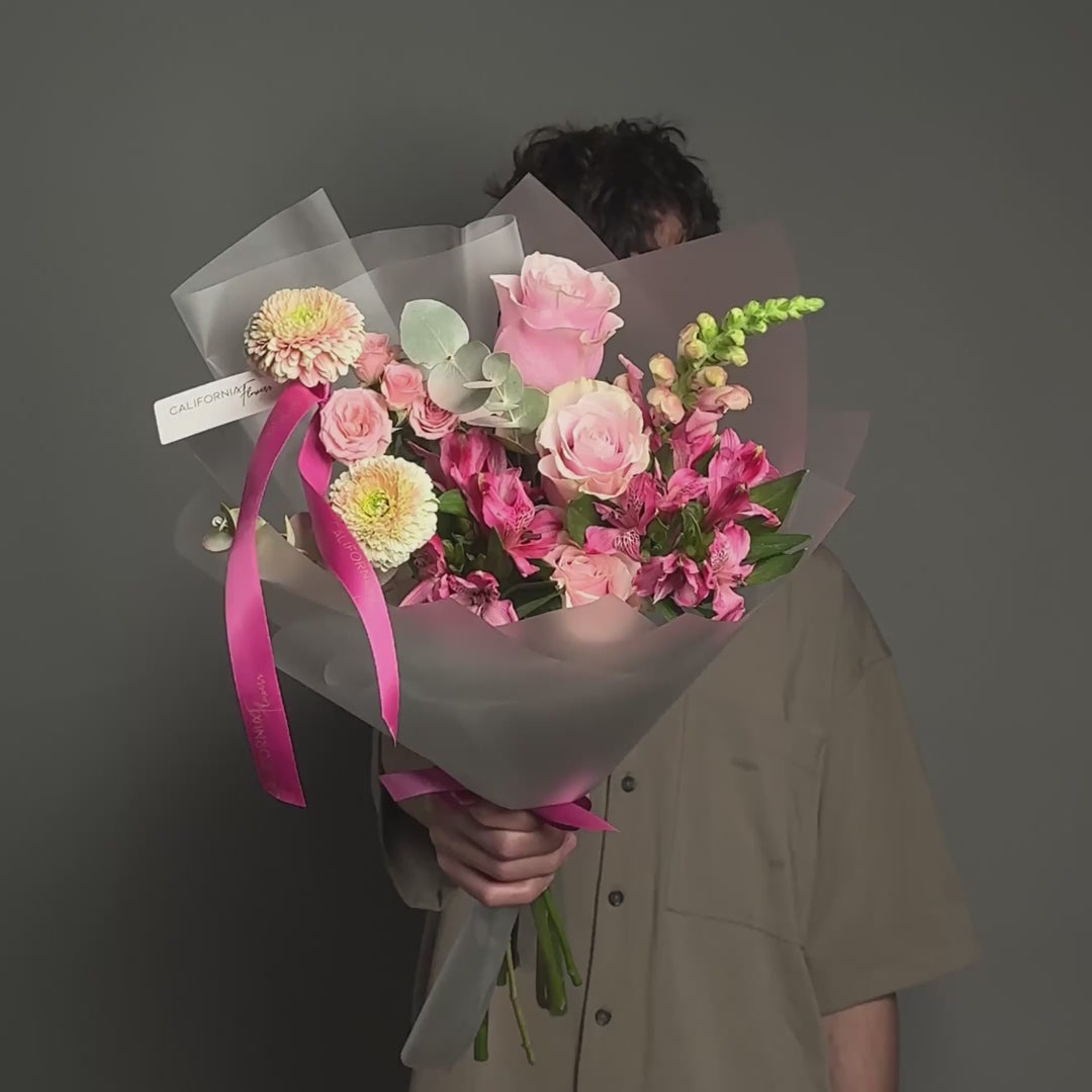 Buchet trandafiri roz si alstroemeria, 12, Californiaflowers.ro